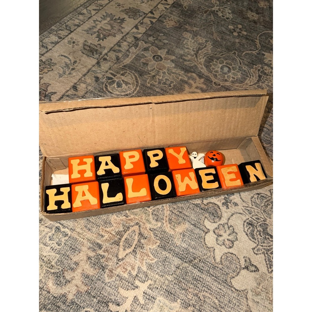 Lillian Vernon Halloween Blocks Wooden Orange Black Ghost Pumpkin